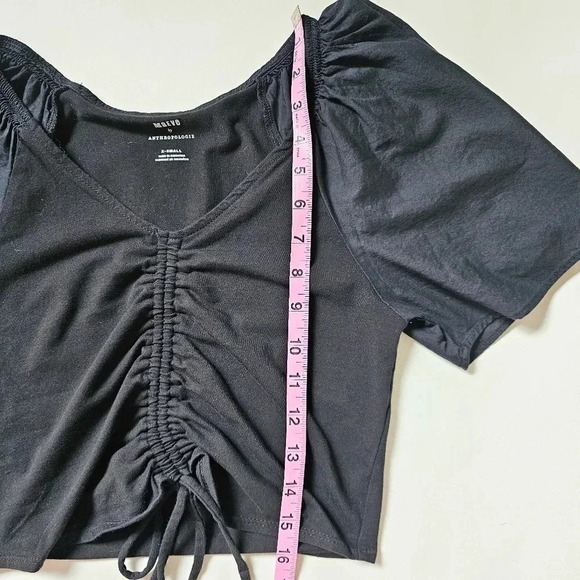 Maeve anthropologie Size xs crop top v neck cinched flutter sleeve black - Picture 4 of 7